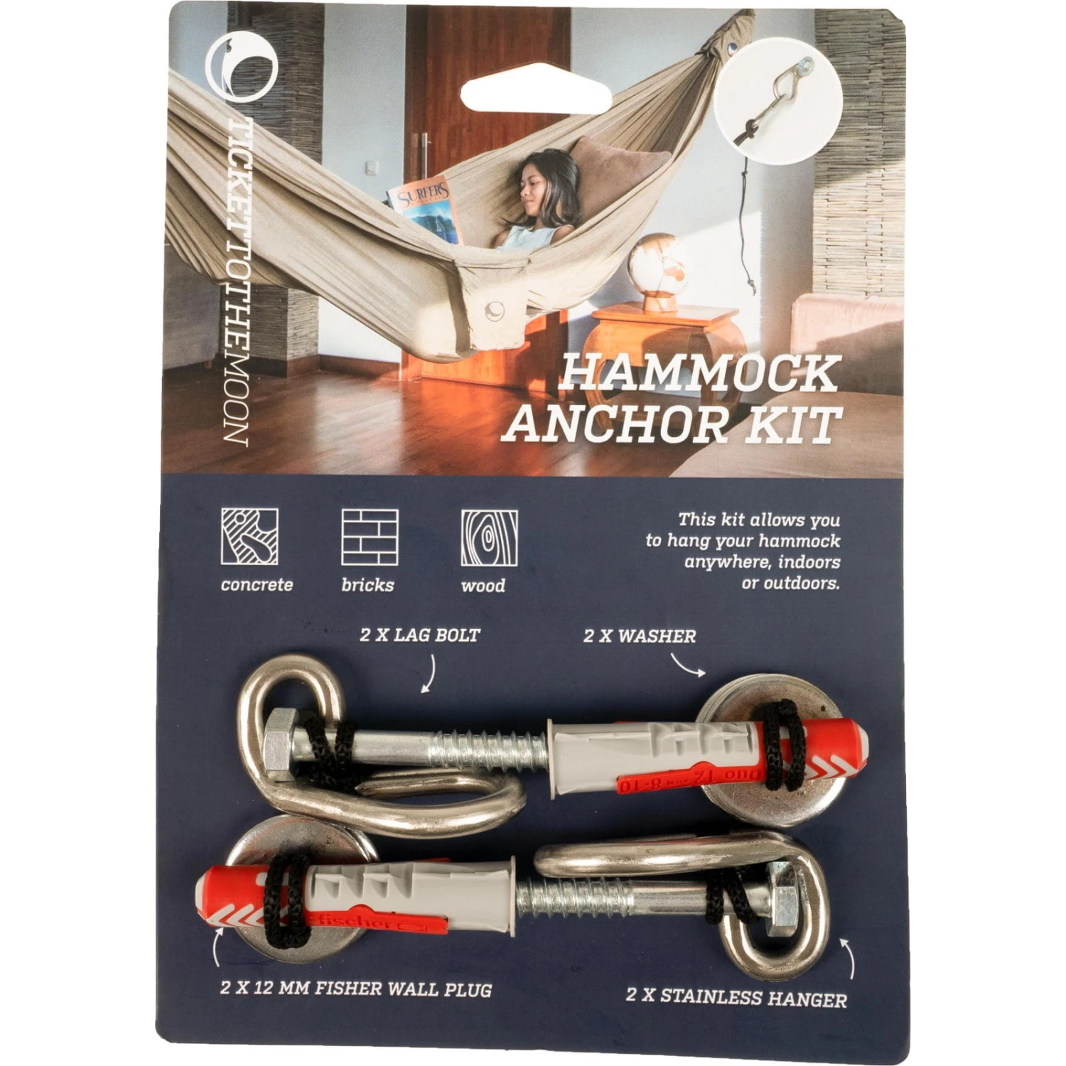 TICKET TO THE MOON Hammock Anchor Kit - Hängematten-Wandbefestigungs-Set 7 TICKET TO THE MOON Hammock Anchor Kit - Hängematten-Wandbefestigungs-Set – Bild 5